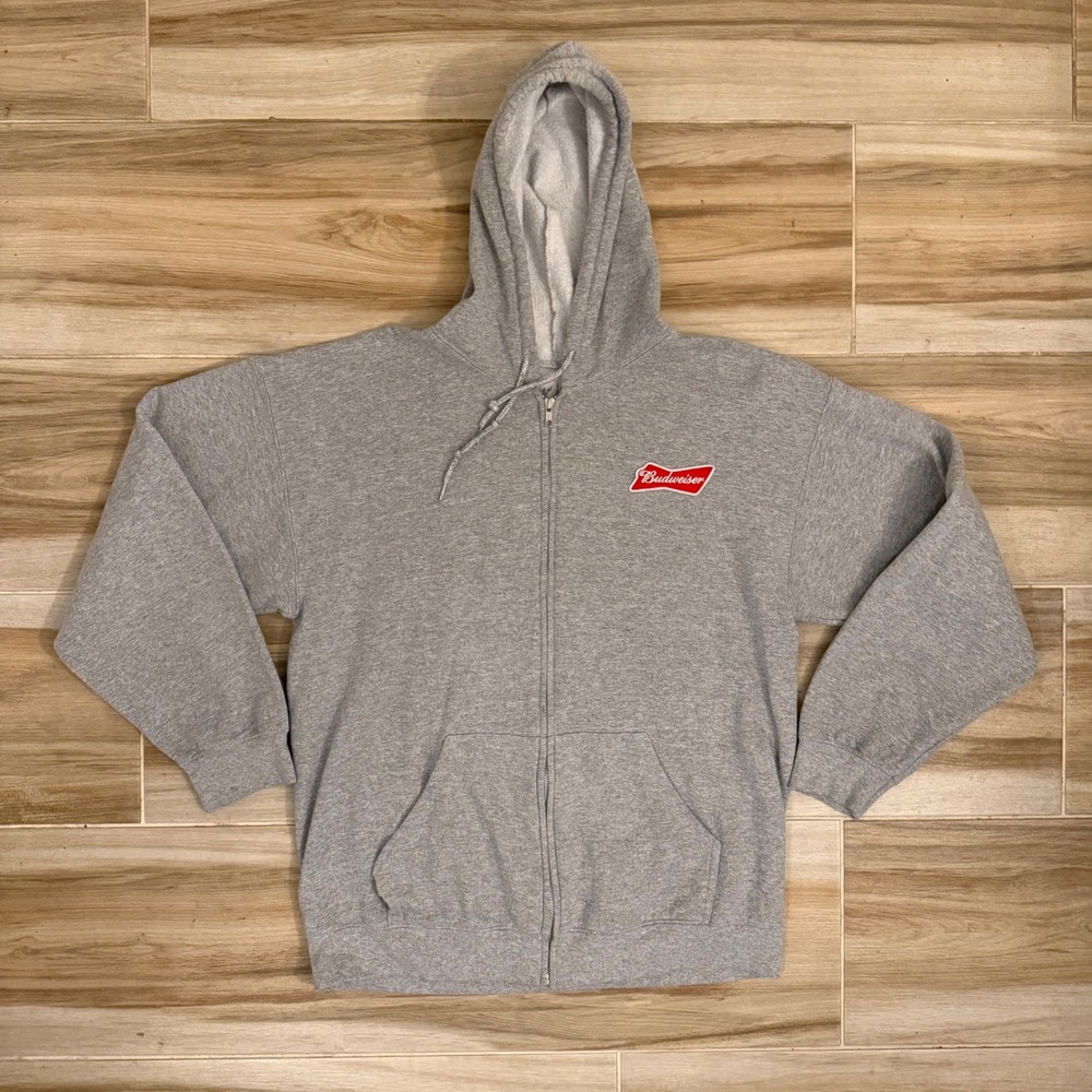 Brew City Budweiser King of Beers Gray Zip Up Hoodie Sweatshirt Mens Medium